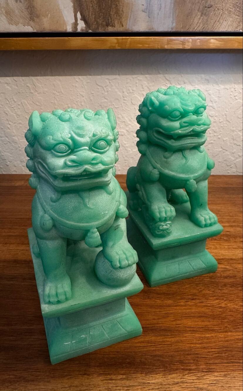Turquoise Chinese Foo Dog Guardian Lion Figurines – Pair